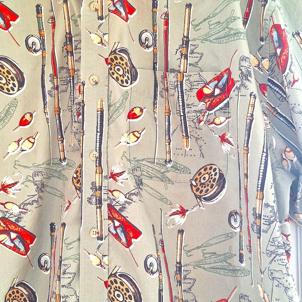Ivy Crew Fish Theme Button Down 100% Cotton Men’s XXL Classic Short Sleeve Cabin - Picture 7 of 8